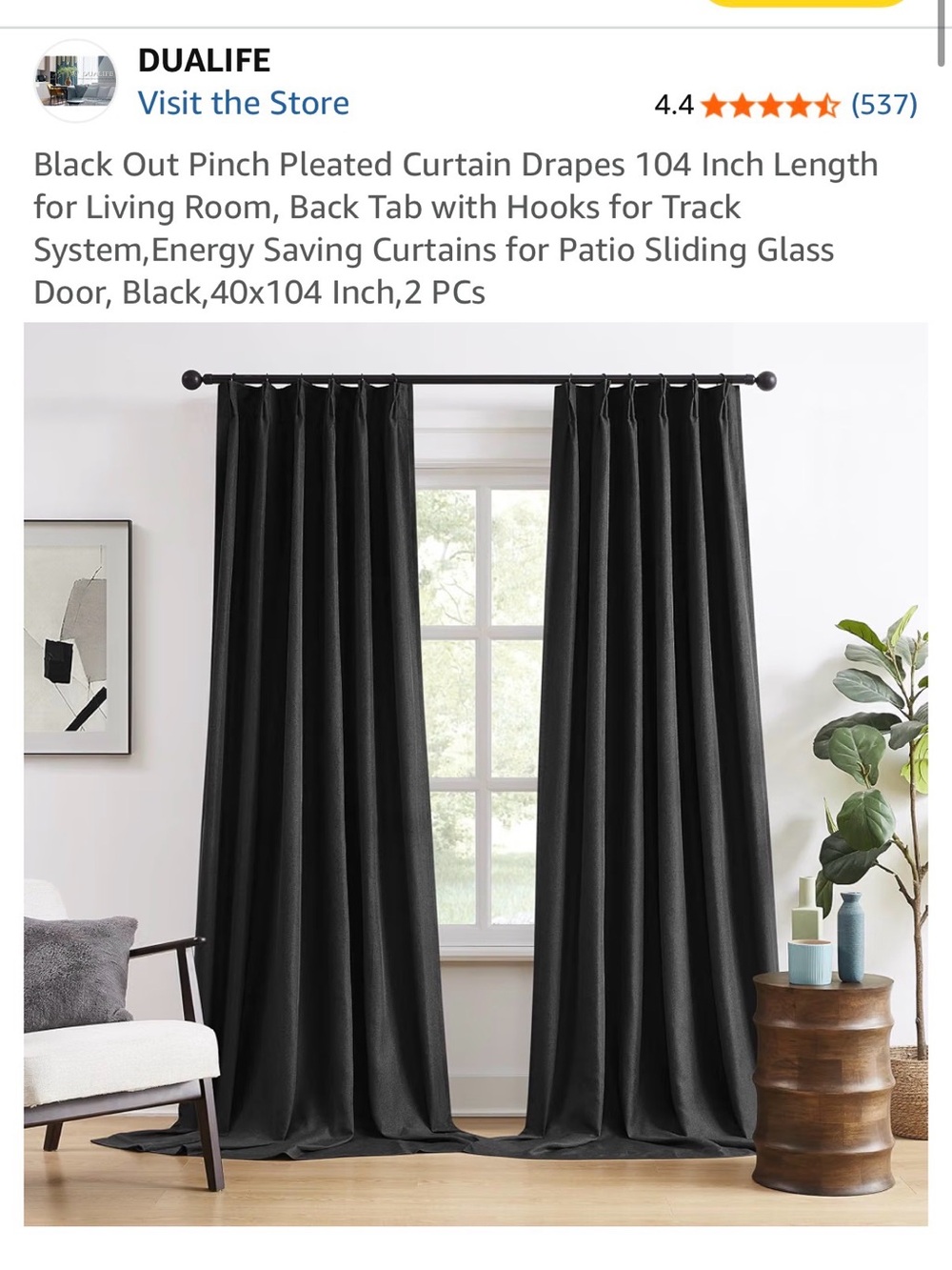 Alife Black Pinch Pleat Blackout Curtains - Set of 2
